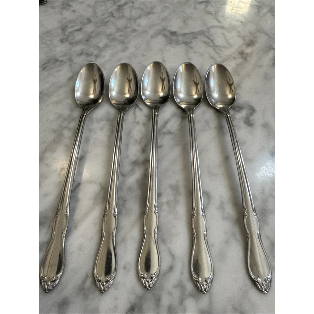 Simeon L & George H Rogers Oneida Ltd HOMESTEAD Stainless Iced TeaSpoons (5)